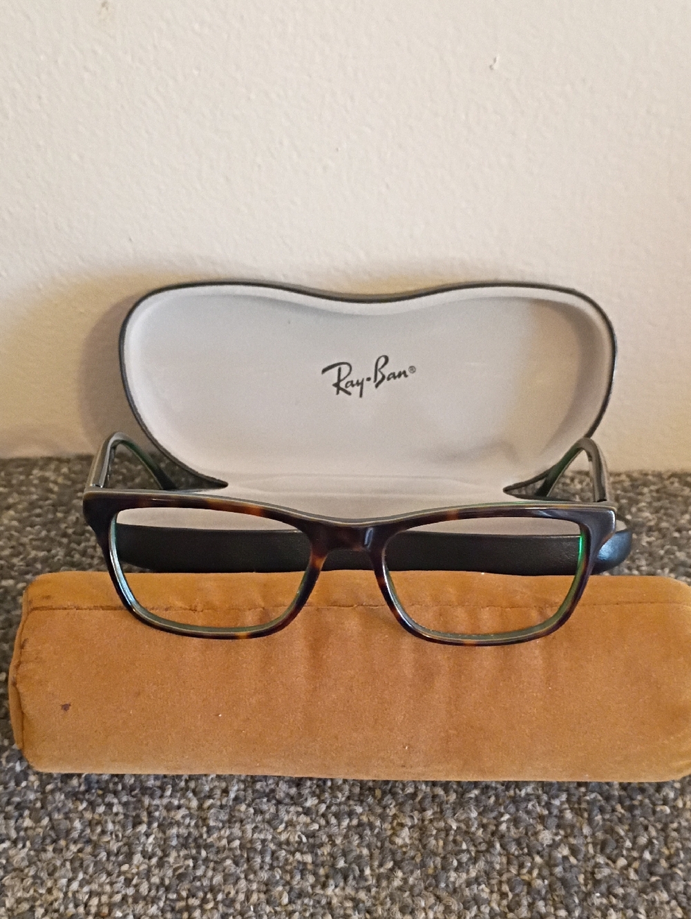 Ray-Ban Men’s RB 5279 Tortoiseshell and Black And Green Rectangular Eyeglasses